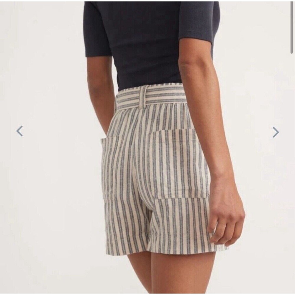 Marine Layer Sz S Karleigh Belted Shorts In India Ink White Double Stripe Hemp - Picture 3 of 15
